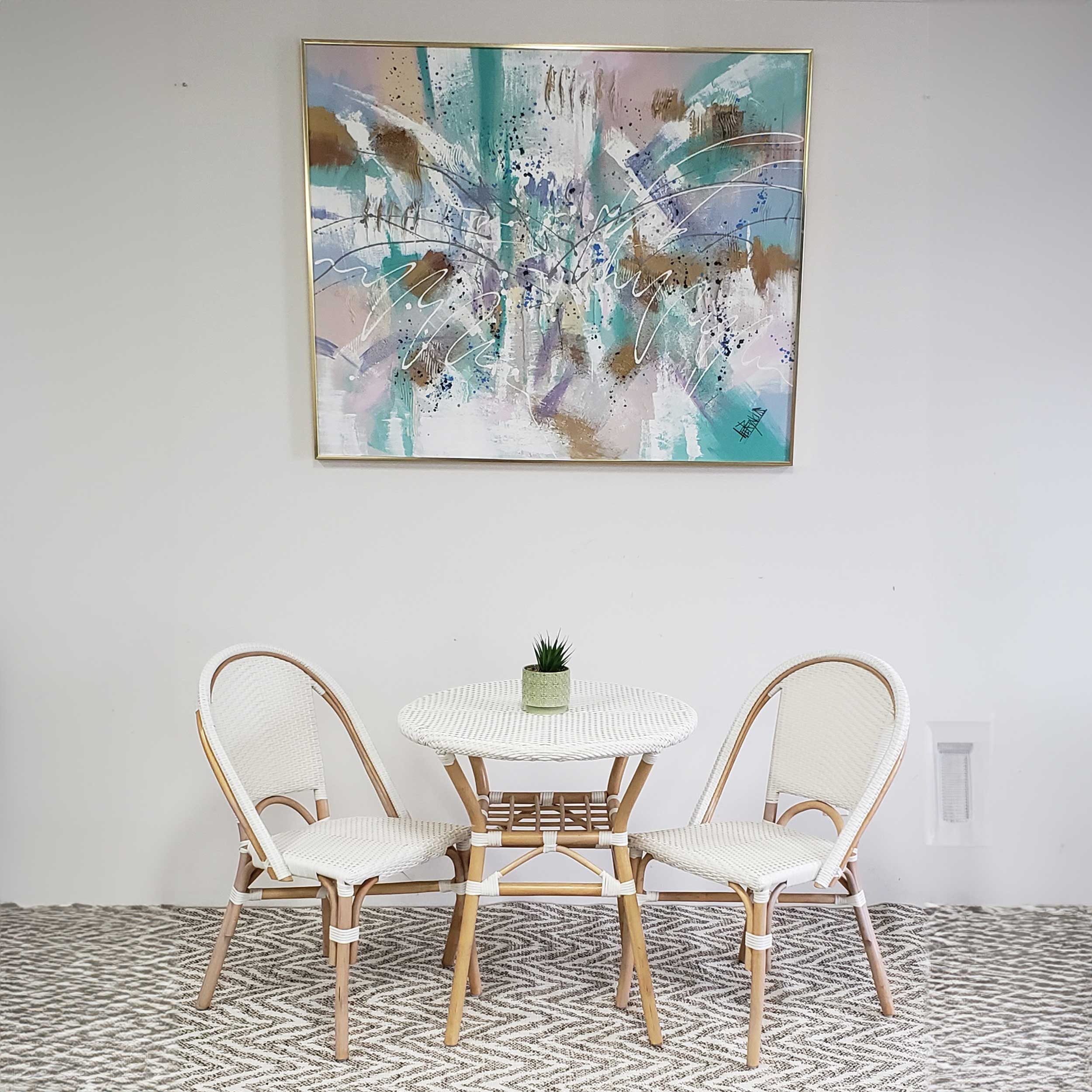 White Wicker Bistro Set - 3 piece