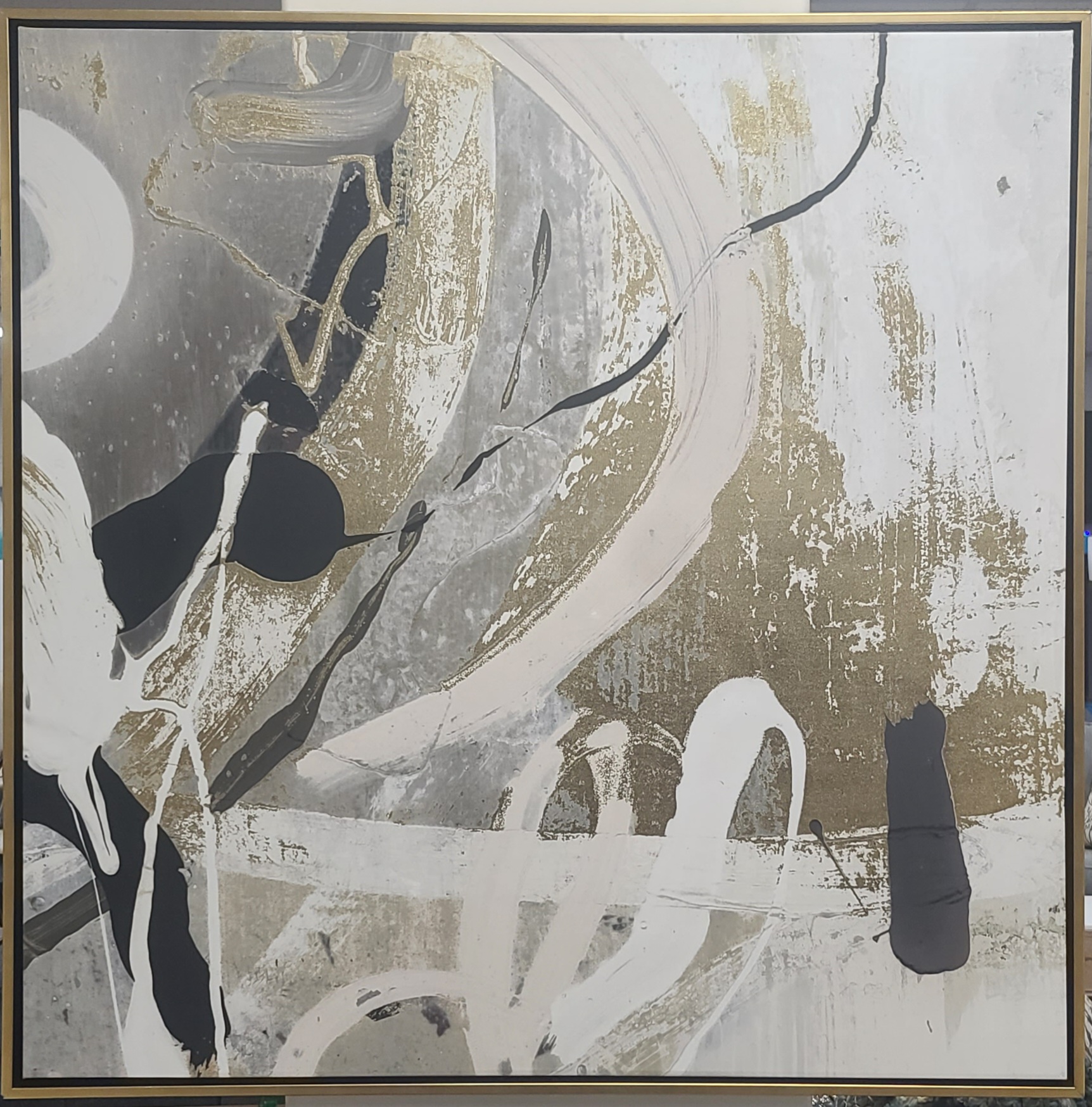 Midnight Streaks in Gold Frame 42x42.