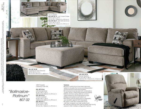 Ballinasloe 3Pc Sectional - Platinum - Image 3