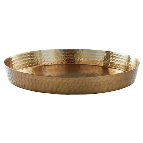 Gold Hammered Round Tray - D 14.5 in