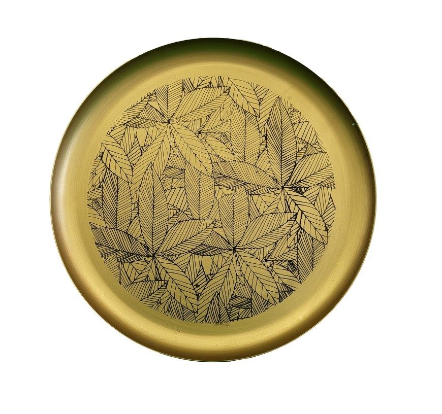 Antique Gold Metal Tray - D 13 In