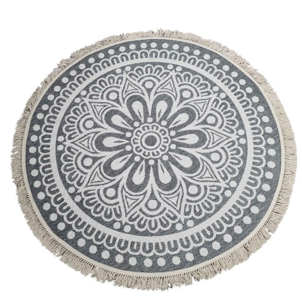 Mandala Round Rug - Grey & White 6'6"