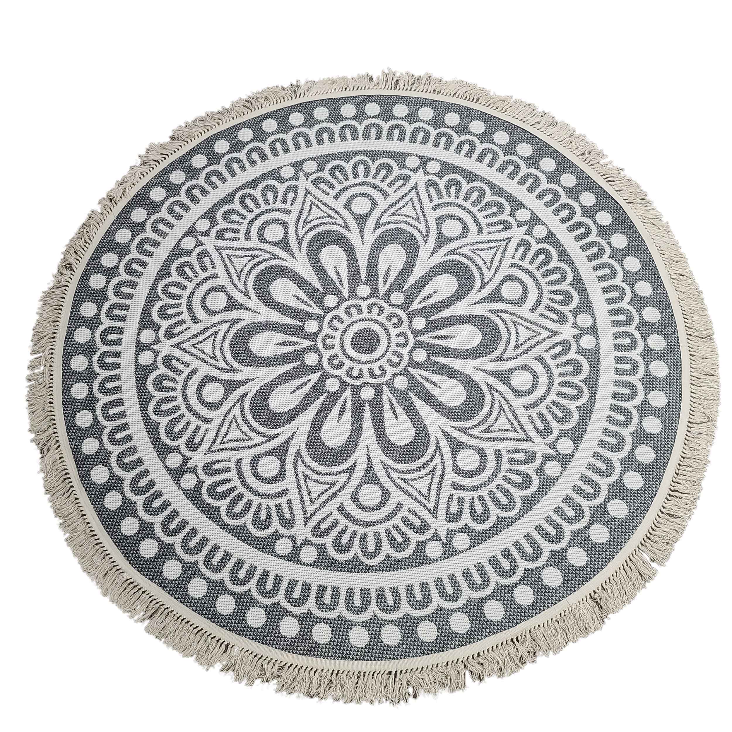 Mandala Round Rug - Grey & White 6'6"