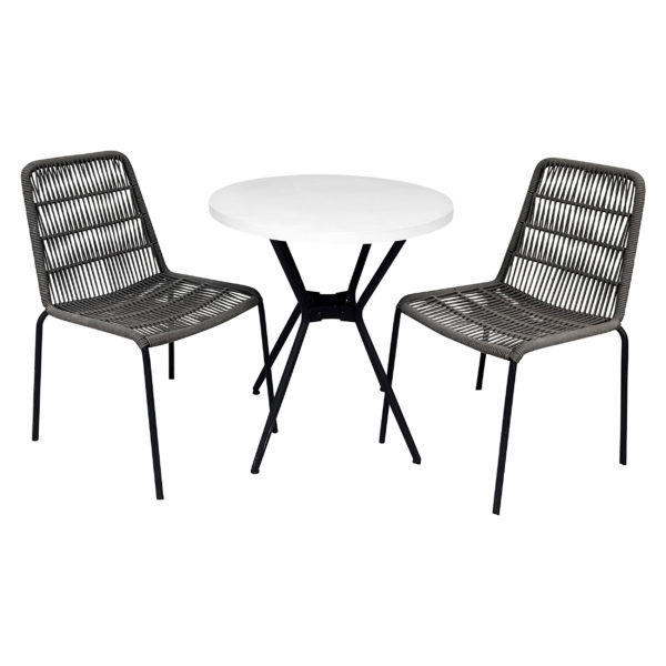 3 Pc Bistro Stone Patio Set W/ Gray Rope Chairs