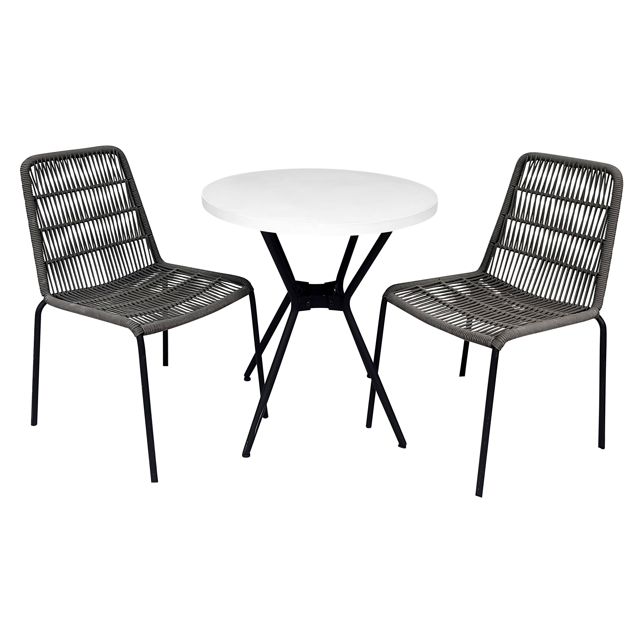 3 Pc Bistro Stone Patio Set W/ Gray Rope Chairs